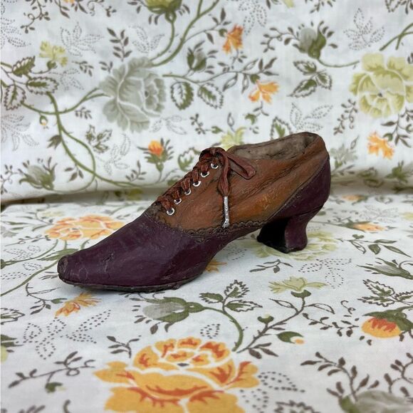 Vintage 1990s Clay Resin Brown Womens Victorian Shoe Sculpture Figurine Weight - Picture 1 of 6